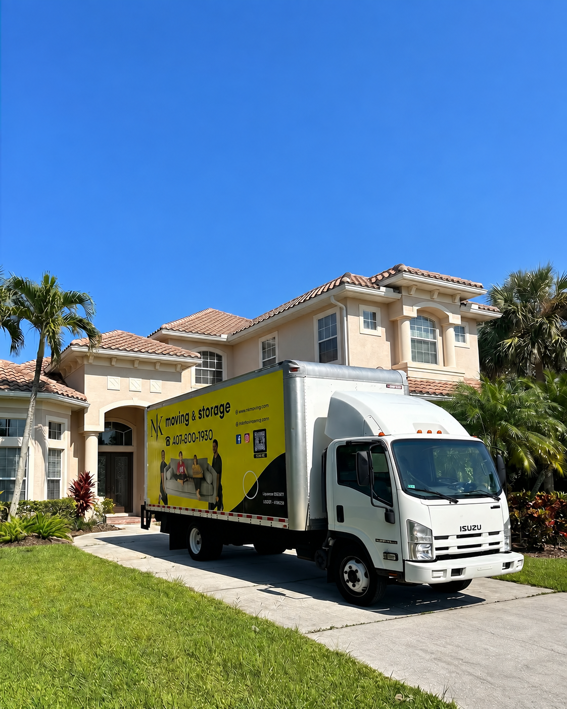 NK Moving truck parked outside a Florida home